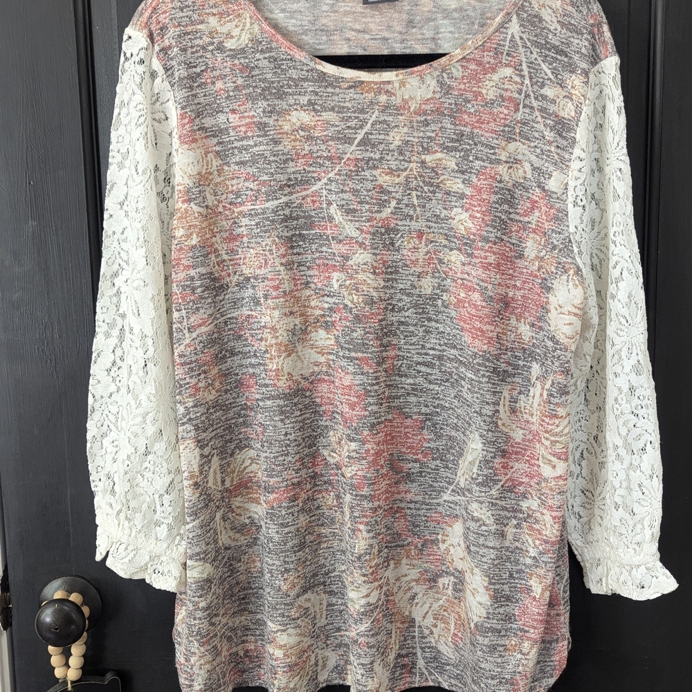 Van Heusen Floral Print Blouse with Lace Sleeves